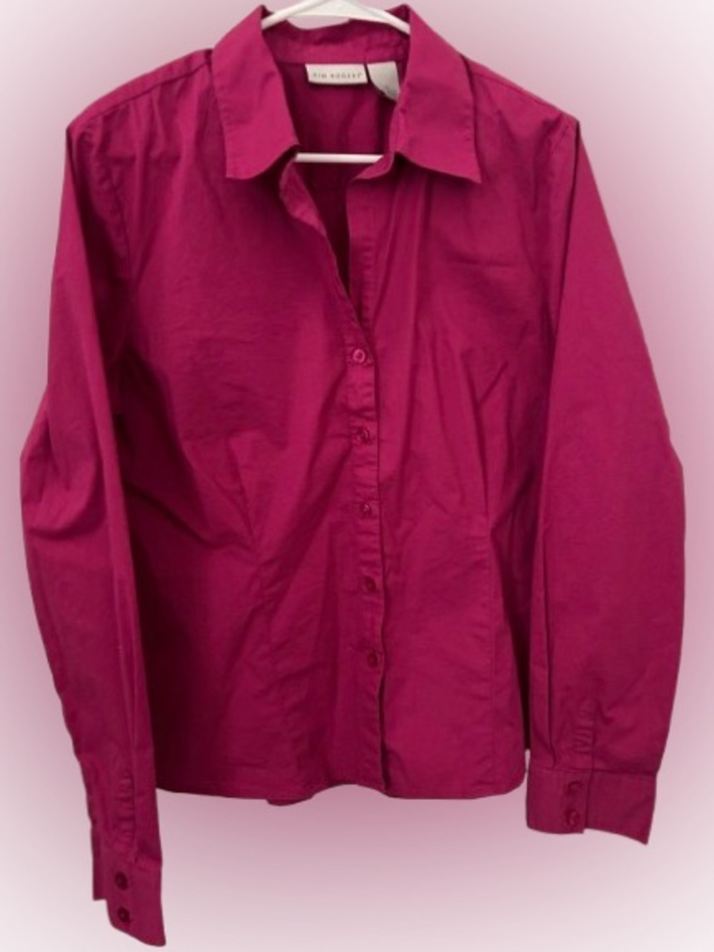 Kim Rogers XL. Bright Fuchsia Button-Front Blouse 97% Cotton 3% Spandex